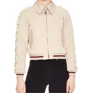 Sandro lace-up detail Bomber Jacket in cream color